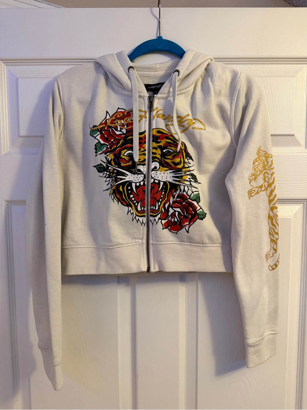 Ed Hardy Cropped Cream Zip Hoodie